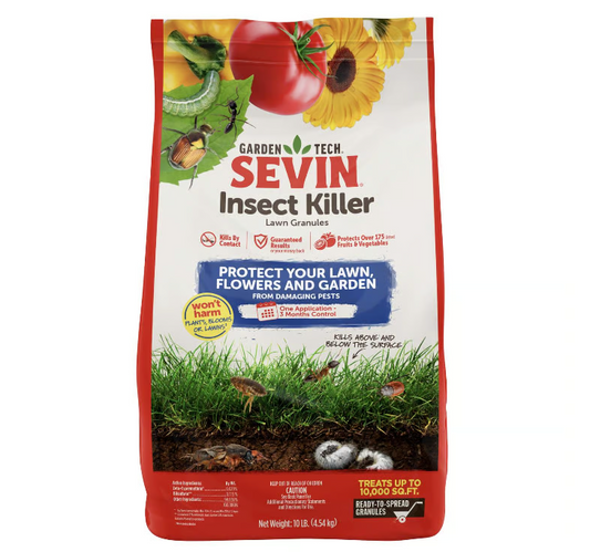 Sevin Insect Killer bag for lawn and garden pests on a white background