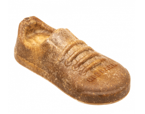 Brown shoe dog chew on a white background