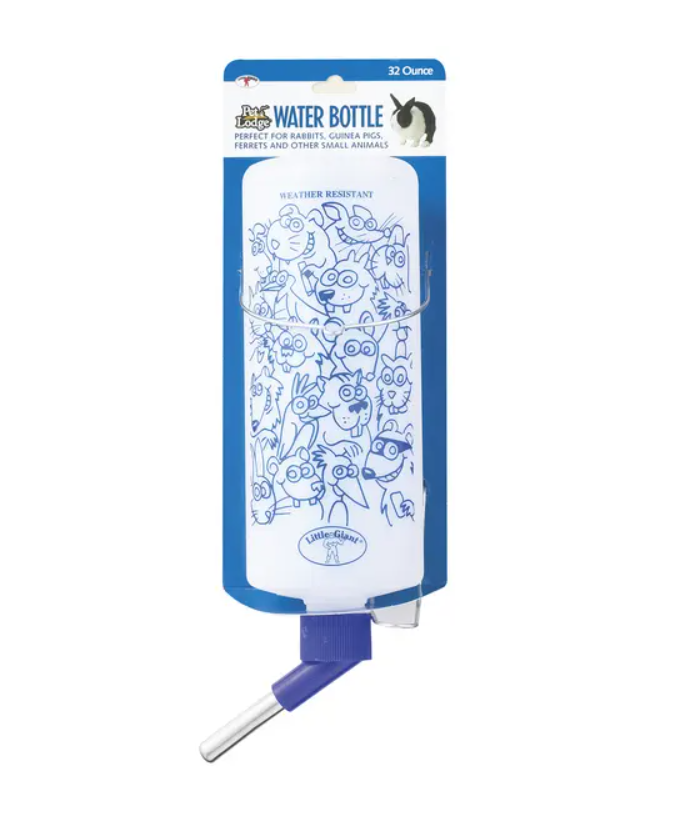 Water bottle for small pets with blue packaging on a white background.