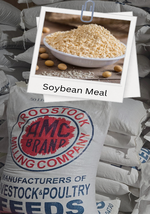 Sack of AMC Brand milling company with soybean meal in a bowl on top