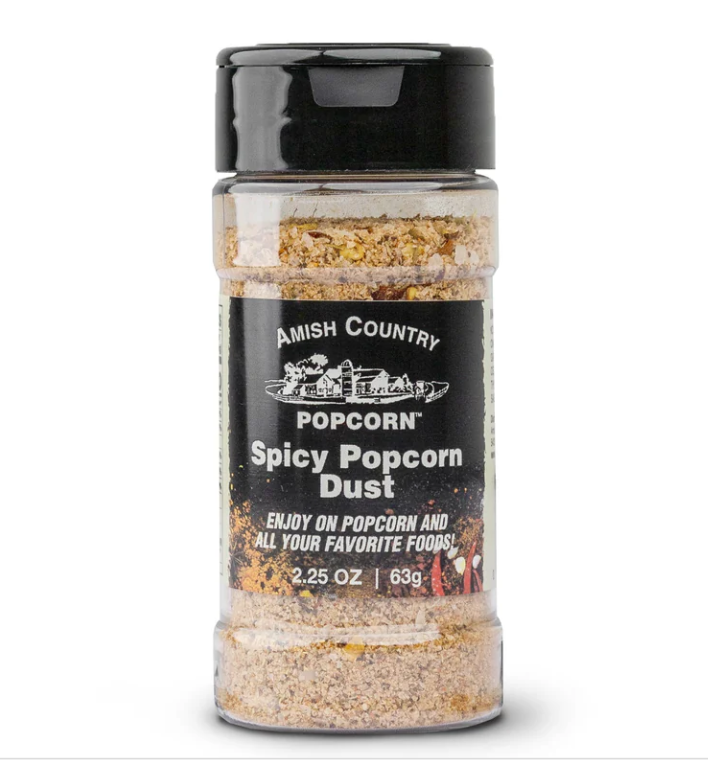 Amish Country Popcorn Spicy Popcorn Dust shaker on a white background