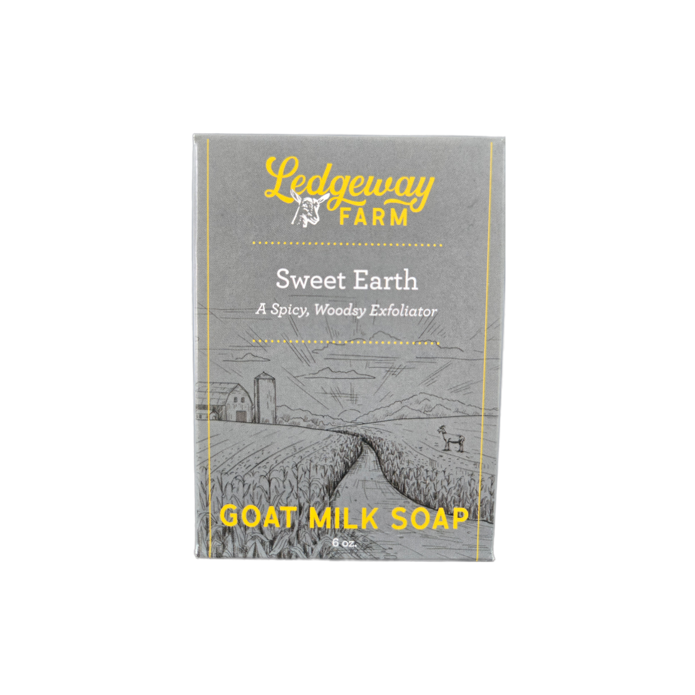 Ledgeway Farm Sweet Earth goat milk soap packaging on a white background