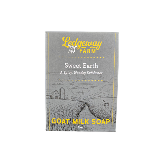 Ledgeway Farm Sweet Earth goat milk soap packaging on a white background