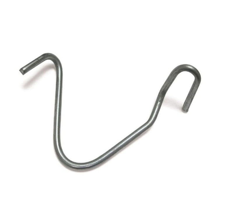Metal T-post clips for fencing on a white background.