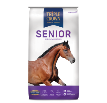 Triple Crown Senior horse feed bag with a horse on a white background