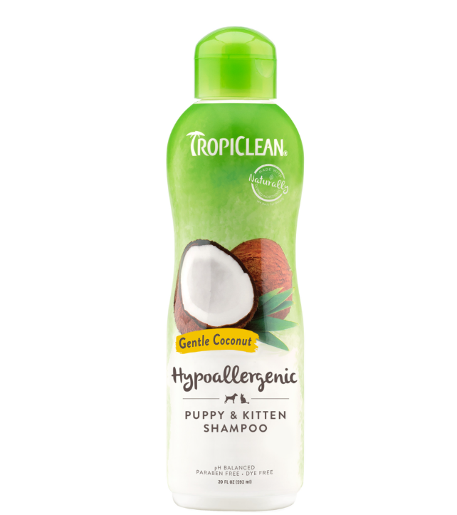 Tropiclean Gentle Coconut Puppy & Kitten Shampoo bottle on a white background