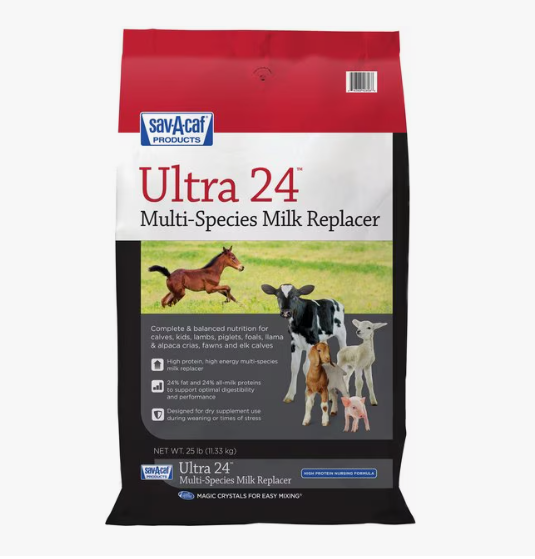 Sav-A-Calf Ultra 24 Multi-Species Milk Replacer packaging on a white background
