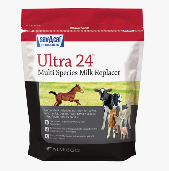 Package of Ultra 24 Multi Species Milk Replacer with savAcaf branding