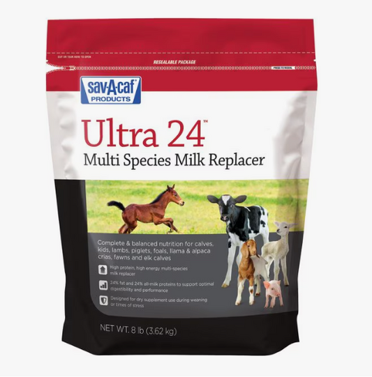 Package of Ultra 24 Multi Species Milk Replacer with savAcaf branding