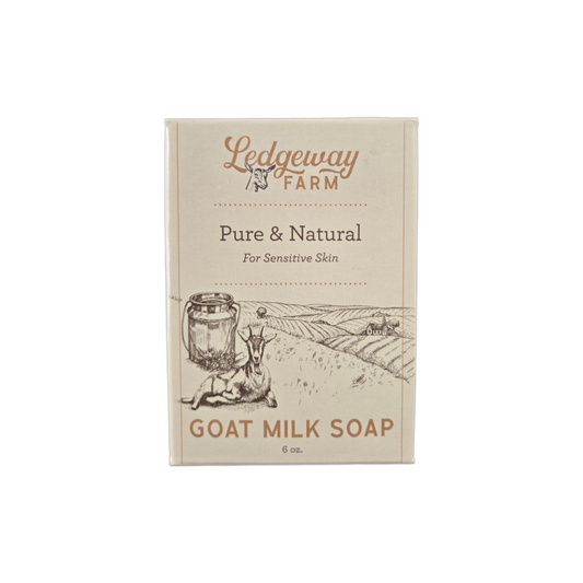 Ledgeway Farm goat milk soap packaging on a white background