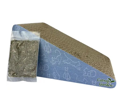 Catnip garden product with triangular mat and catnip blocks on a white background