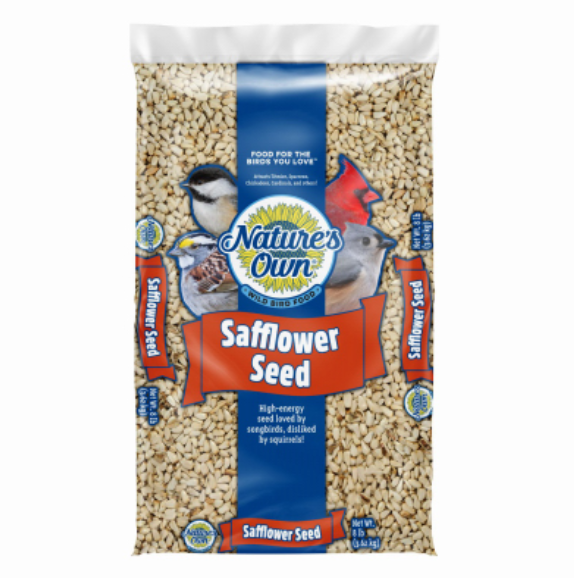 Bag of Nature's Own brand safflower seed on a white background.