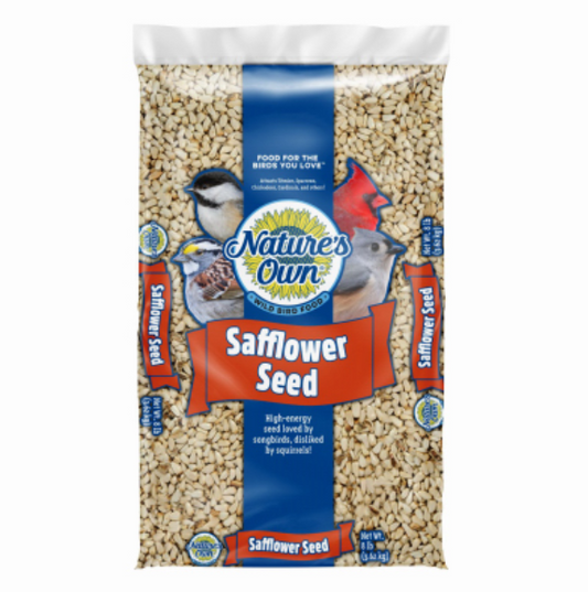 Bag of Nature's Own brand safflower seed on a white background.