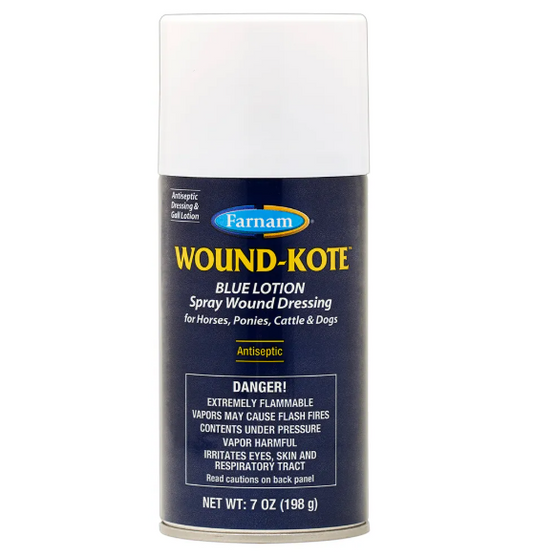 Farnam Wound-Kote Blue Lotion spray can on a white background
