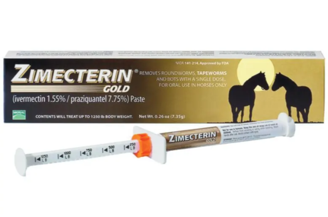 Zimecterin Gold paste packaging with a syringe on a white background