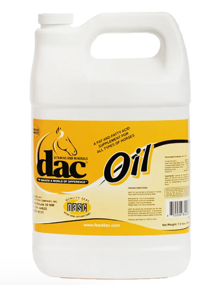 White container of dac Oil with yellow label on a white background
